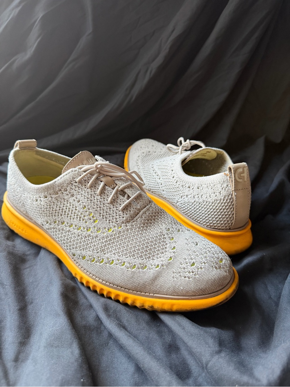 Cole Haan Light Knit Wingtip Oxford in White with Yellow Sole